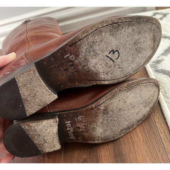 FRYE Melissa Button Brown Buffed Waxy Leather Tall Lug Riding Boots - Picture 10 of 11